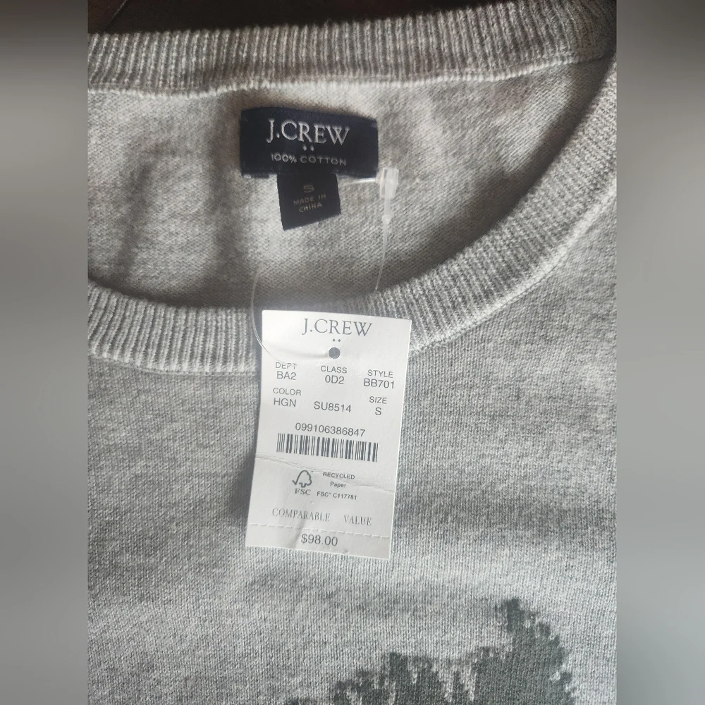 NWT J.Crew Men's Grey Cotton Sweater With Truck And Tree‎ Sz Sm
